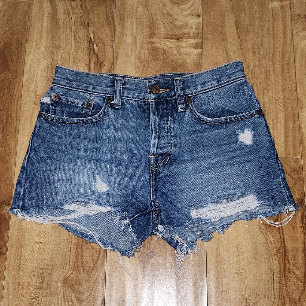 We The Free Blue Jean Shorts Distressed Cut-Off Style